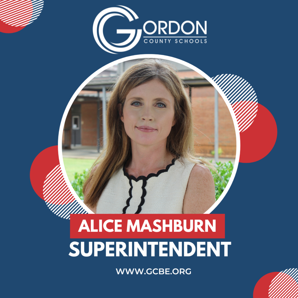 GCS Logo - and a picture of Alice Mashburn. Image states "Alice Mashburn, Superintendent"
