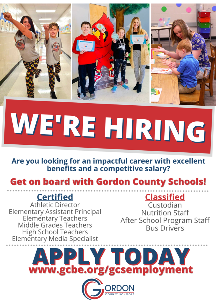 we're hiring flyer - visit www.gcbe.org/employment for more information and to see available positions