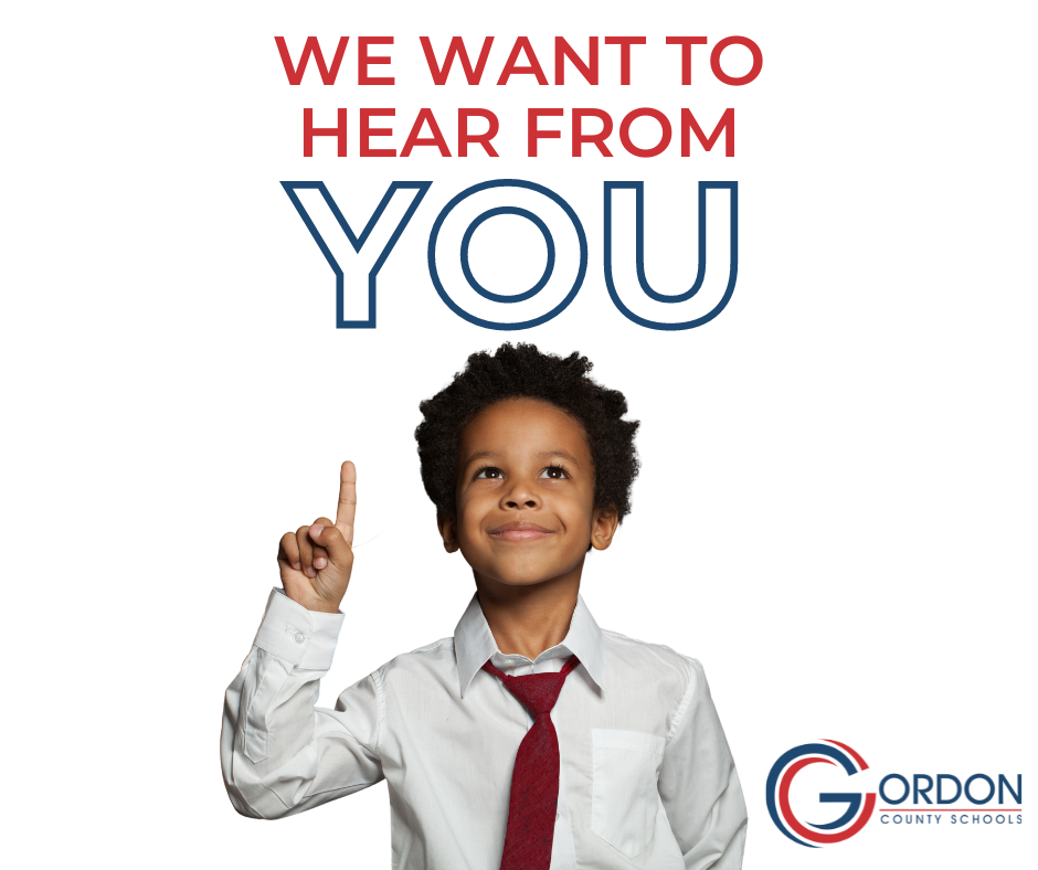 We Want To Hear From You - with a student pointing at the words 