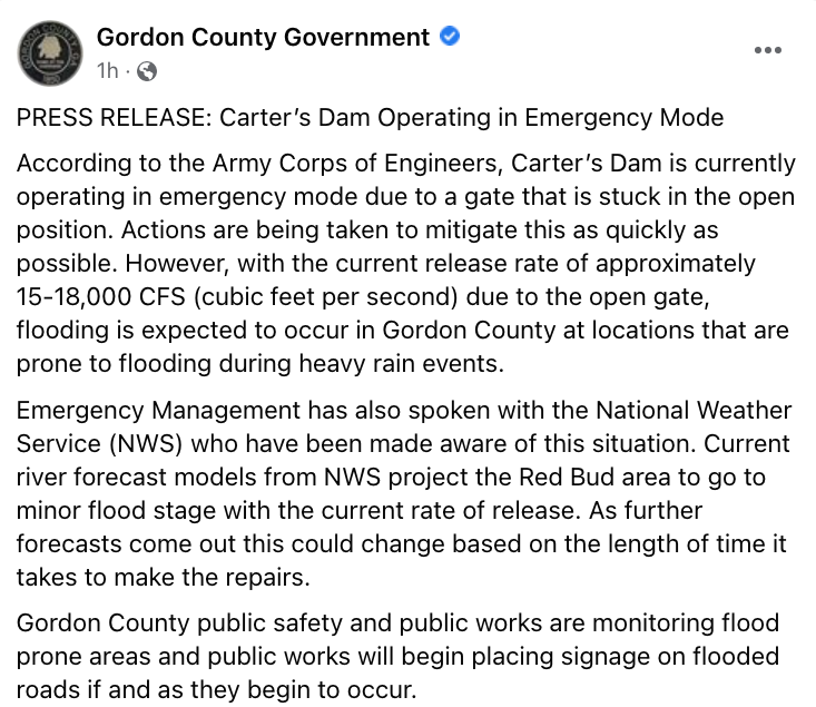 Screenshot of Gordon County Government Post