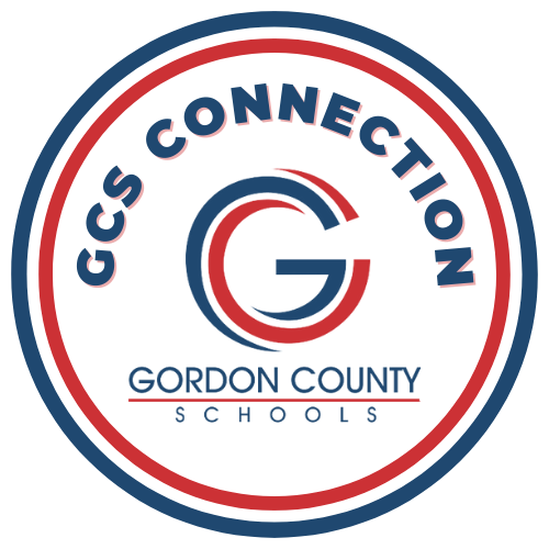 CIRCLES WITH THE WORDS GCS CONNECTION AND THE GORDON COUNTY SCHOOLS LOGO
